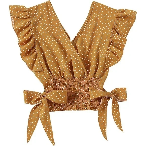 ROMWE Tops - ROMWE Brown Ruffled Smocked Blouse